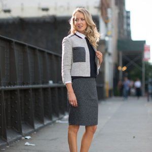 Ann Taylor Classic Gray Blue Tweed Straight Skirt sz 2